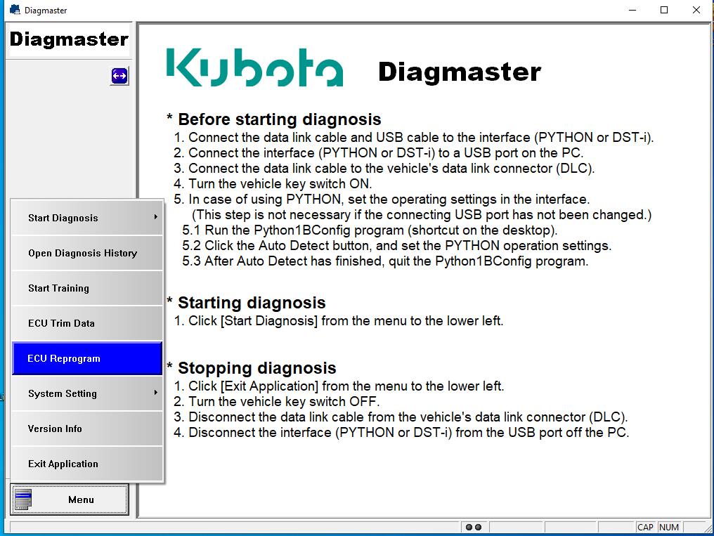 
                  
                    Genuine KUBOTA \ TAKEUCHI DIAGNOSTIC KIT (PYTHON) Diagnostic Adapter- Diagmaster 2022 Software ! For Windows 7 Only
                  
                