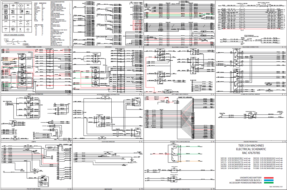 Case SR130 SR150 SR175 SV185 Tier 3 EH Machines Skid Steer Loader Complete Wiring Diagram Electrical System Schematics