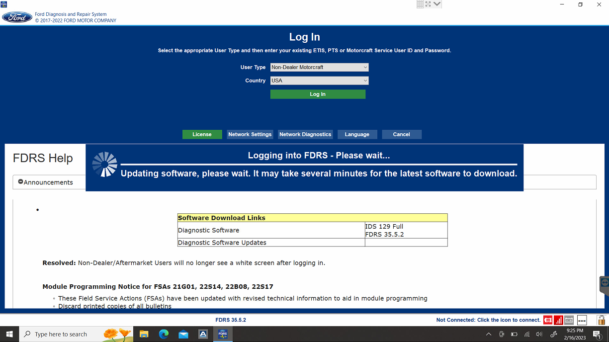 Véritable logiciel de diagnostic de concessionnaire FORD FJDS et FDRS en direct 2023 - avec connexion en ligne Connexion 12 mois!