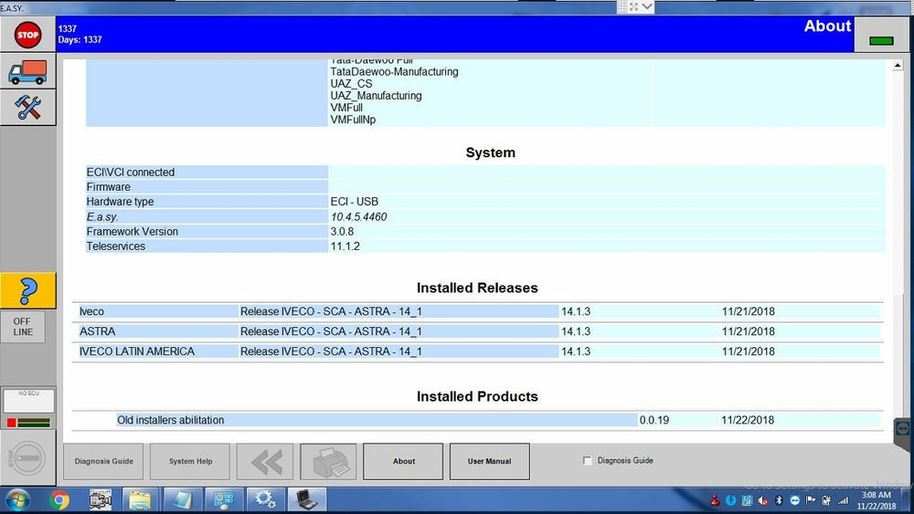 IVECO Easy V14 Diagnostics Software Neueste 2018 Version.