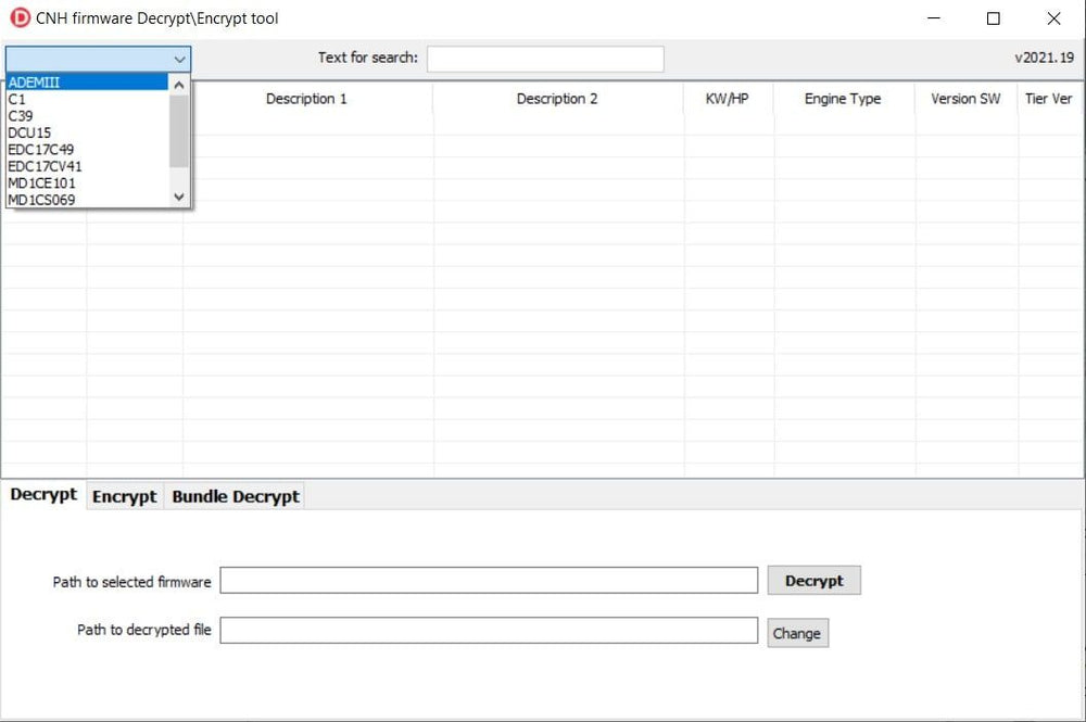 CNH Firmware Decrypt – Encrypt Tool - 1 X File Edit Service