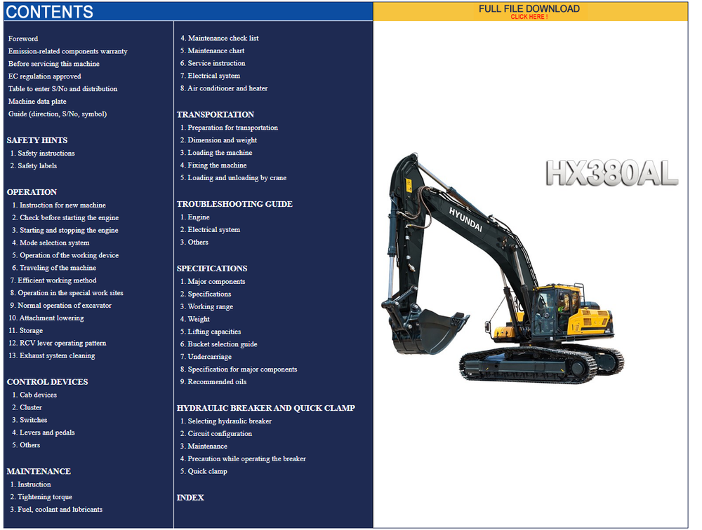 Hyundai Ceres Heavy Equipment Service Set Set actualizado [2022] Conjunto fuera de línea