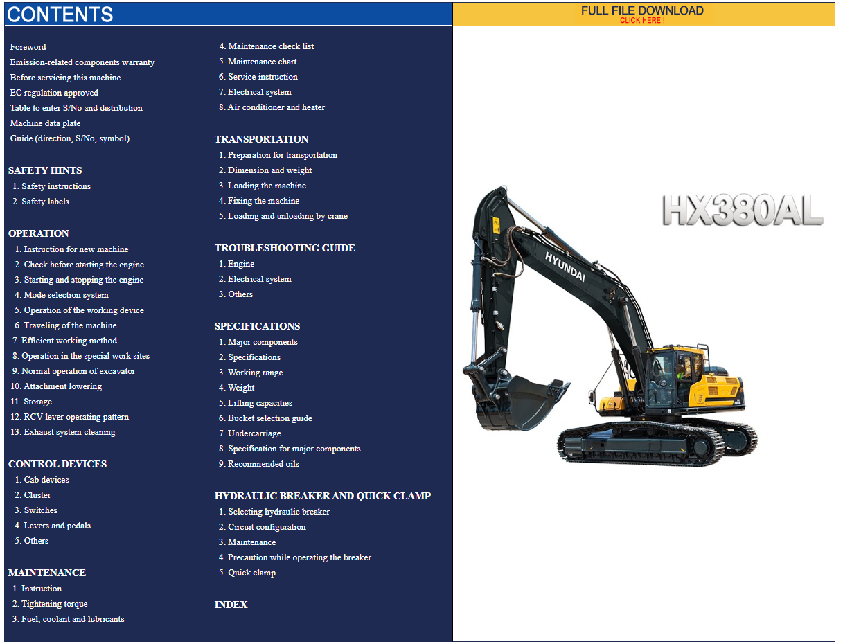 Hyundai Ceres Manual de operadores de equipos pesados ​​Conjunto actualizado [2022] DVD fuera de línea