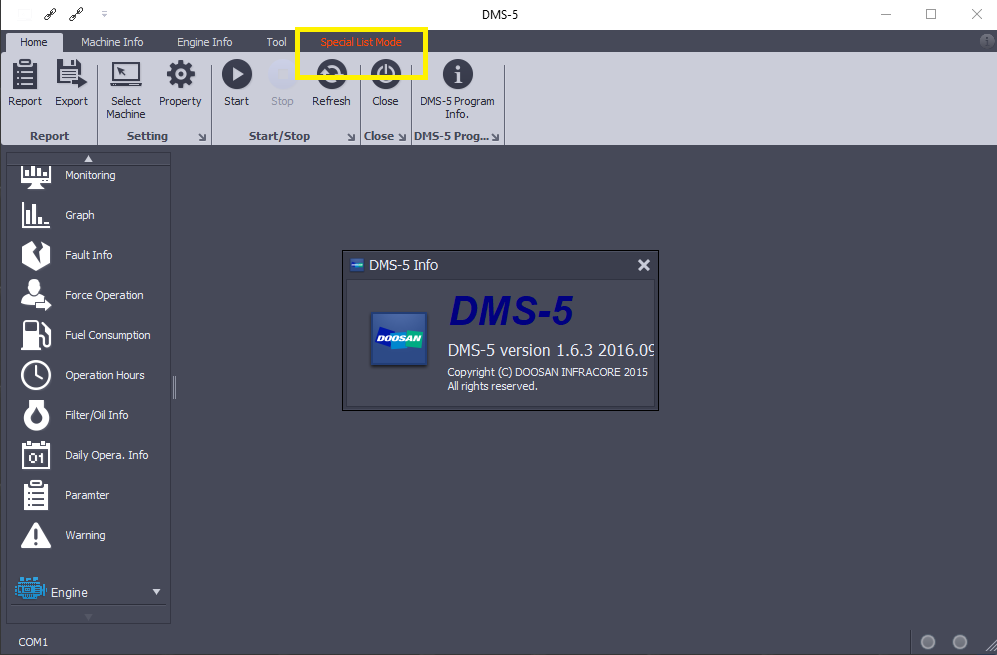 Doosan Bagger / Radlader-Überwachungsprogramm DMS-5 V2.9.7 Diagnosewerkzeug 2022 Spezialer Modus!