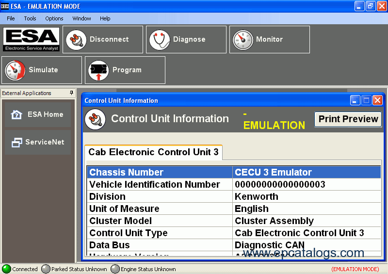 PACCAR ESA Electronic Service Analyst V4.4.9.259 Les fichiers Flash SW et la mise à jour du serveur incluent les fichiers de programmation PACCAR et le service d'installation en ligne