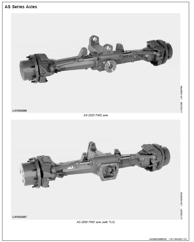 John Deere Front-Wheel Drive Axles MS-2025 MS-2035 et MS-2045 Manuel de l'atelier officiel