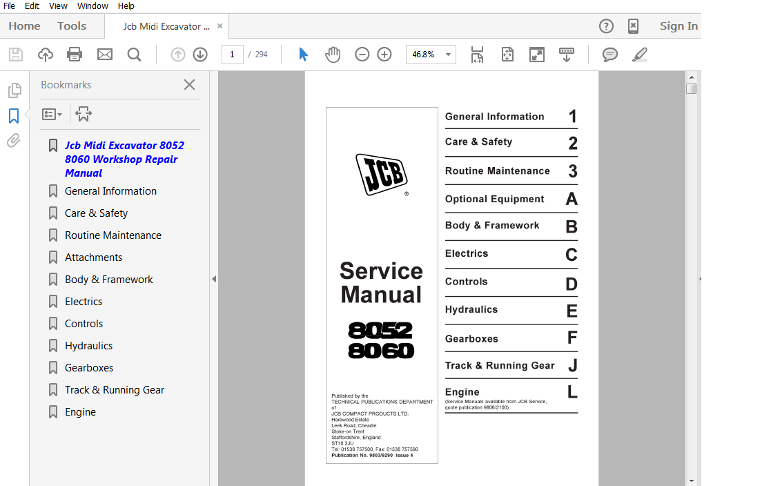 JCB MIDI حفارة 8052 8060 & محرك إصلاح خدمة إصلاح