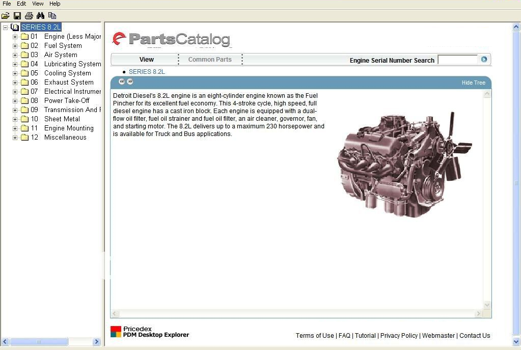 Detroit Diesel Engine Series 8.2L, 50, 55, 60, 2000, 4000 Parts Manual EPC Software All Models