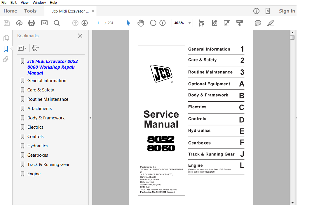 
                  
                    JCB Midi digger 8052 8060 Workshop Maintenance Manual
                  
                