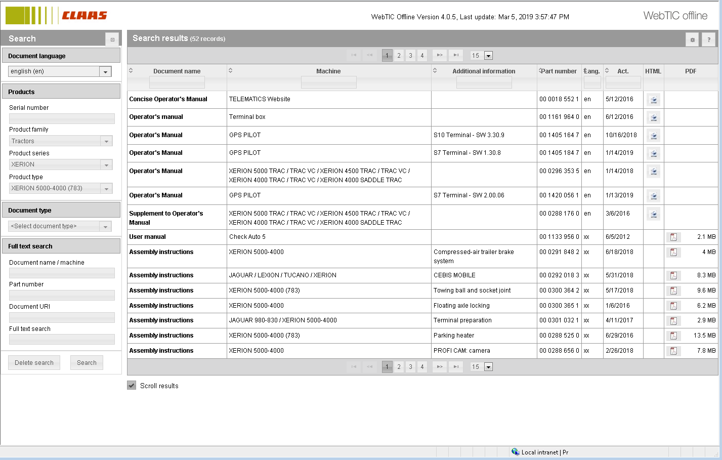 CLAAS WebTIC Offline Service Information ENGLISCH FRANCAIS Spätestes 08\2021