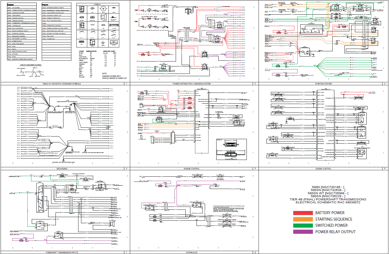 Cas 580N 580SN 580SN WT 590SN Tier 4B (final) PowerShift Transmissions Schéma de câblage Schéma électrique