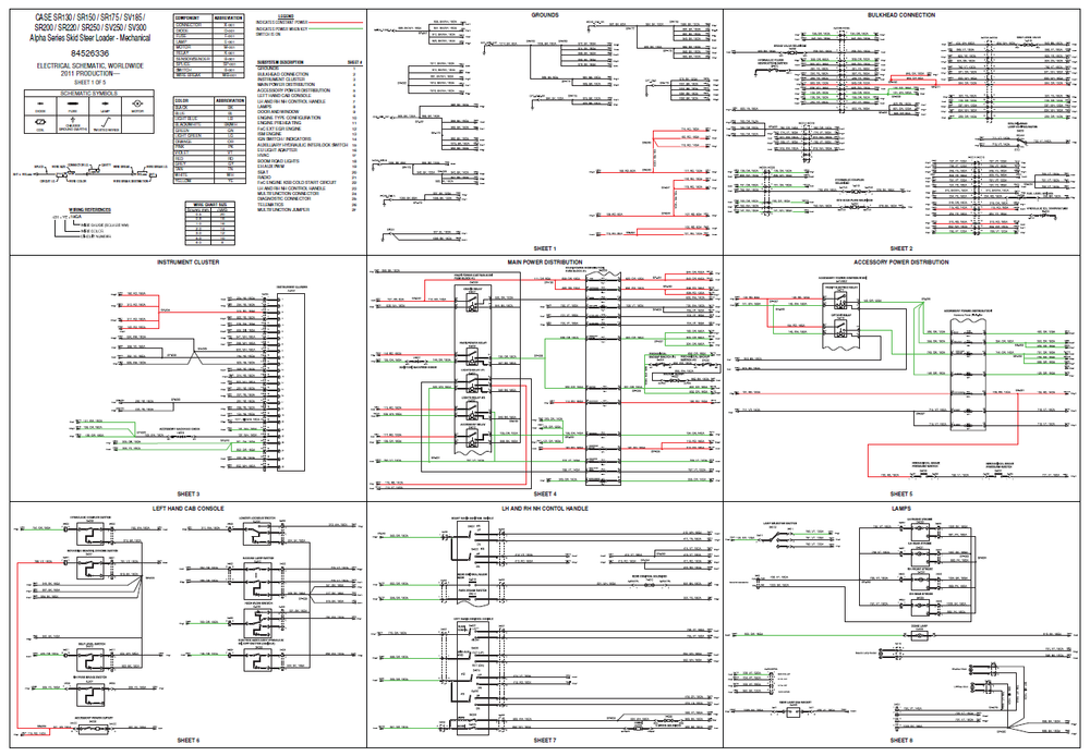 Case SR200 SR220 SR250 SV250 SV300 Alpha Series Skid Steer Loader Complete Wiring Diagram Electrical System Schematics