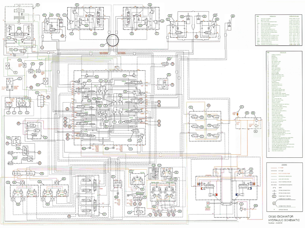 Fall CX330 Excavator Complete Hydraulics Systemschematik