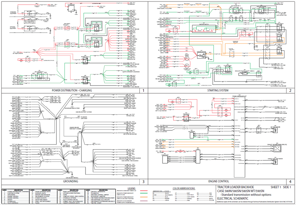 Fall 580N 580SN 580SN WT 590SN Traktor Baggerlader Schaltplan Elektrische Systemschematik