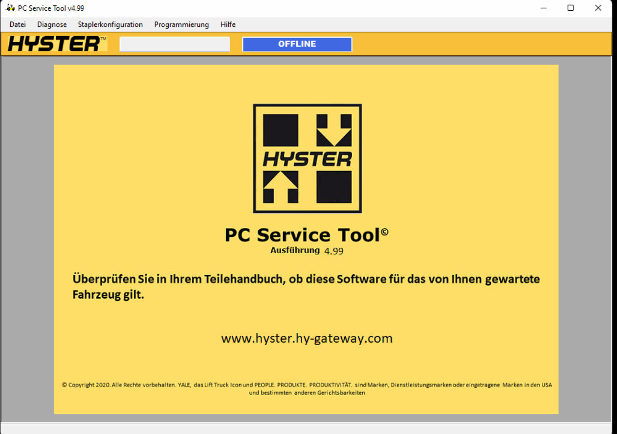 Yale Hyster PC Service Tool v 4.99 Diagnostische en programmeersoftware Nieuwste 2022