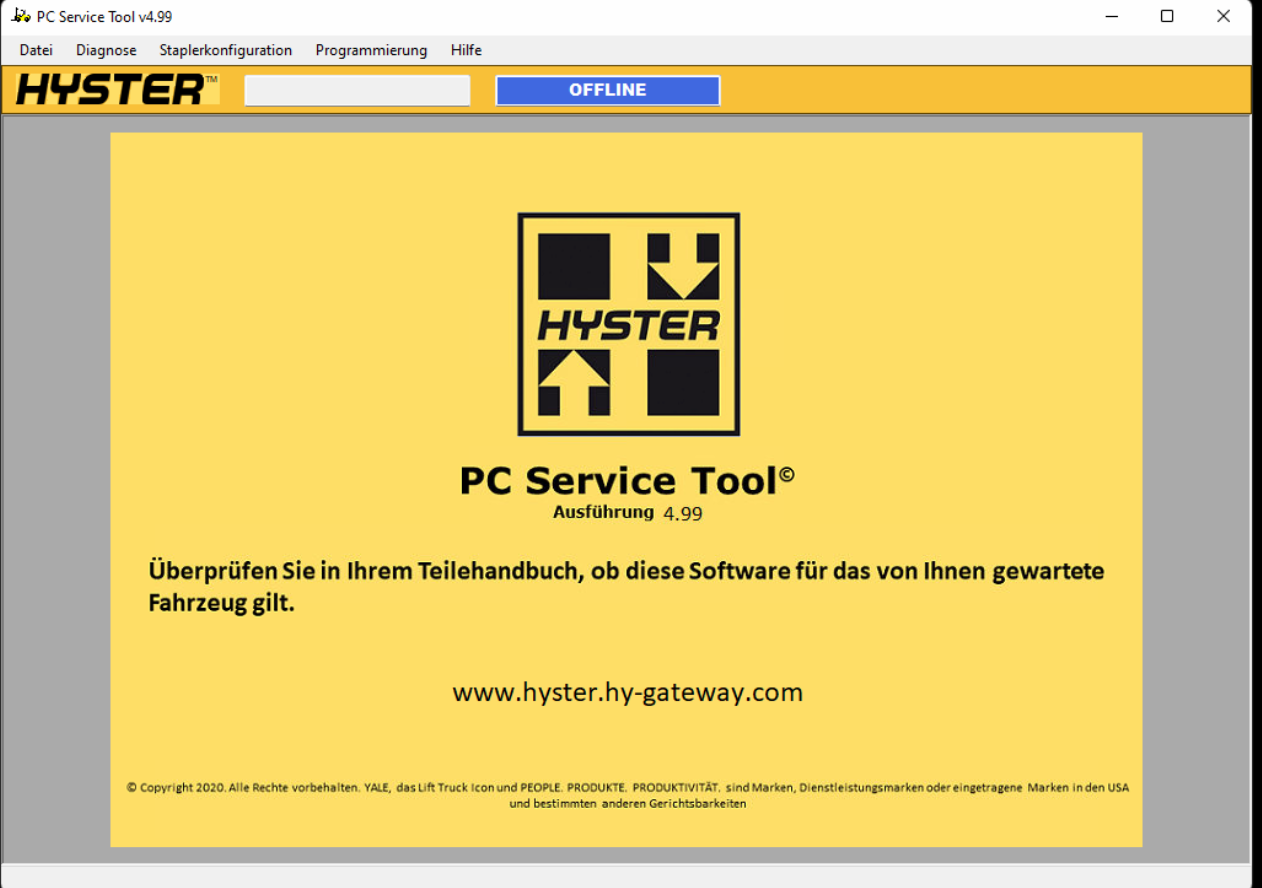 
                  
                    Yale Hyster PC Service Tool V 4.99 Diagnostic et logiciel de programmation Dernier 2022
                  
                