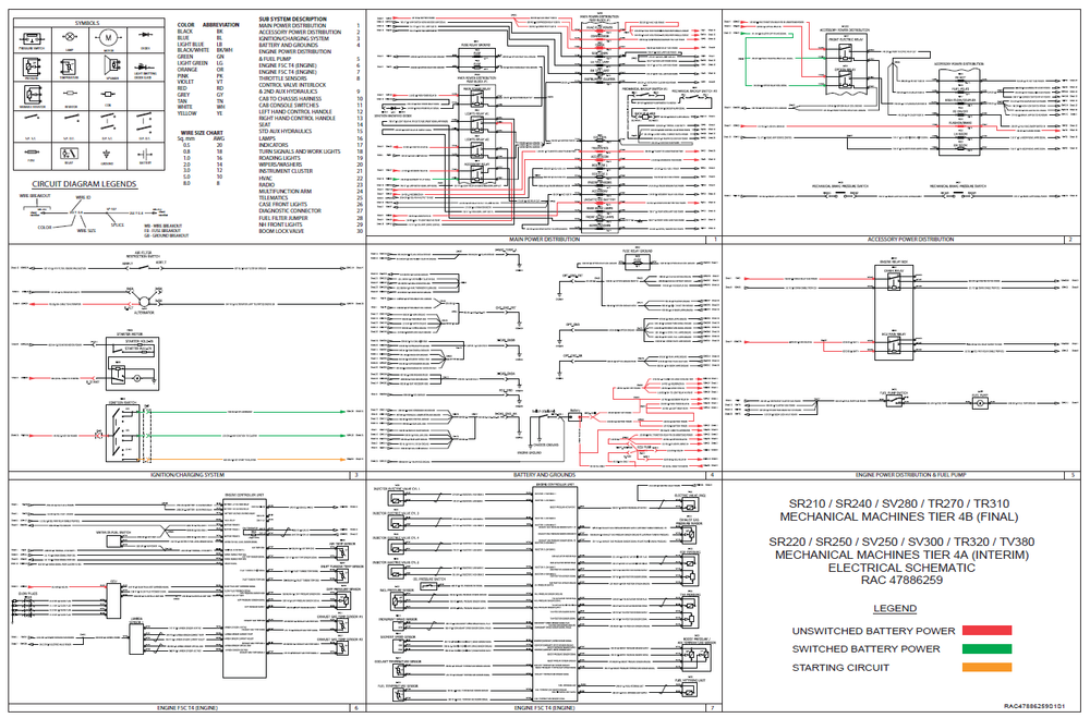 Case SR210 SR240 SV280 TR270 TR310 TIER 4B (Final) Skid -Steuerung Komplettes Schaltplan für elektrische Systemschriften