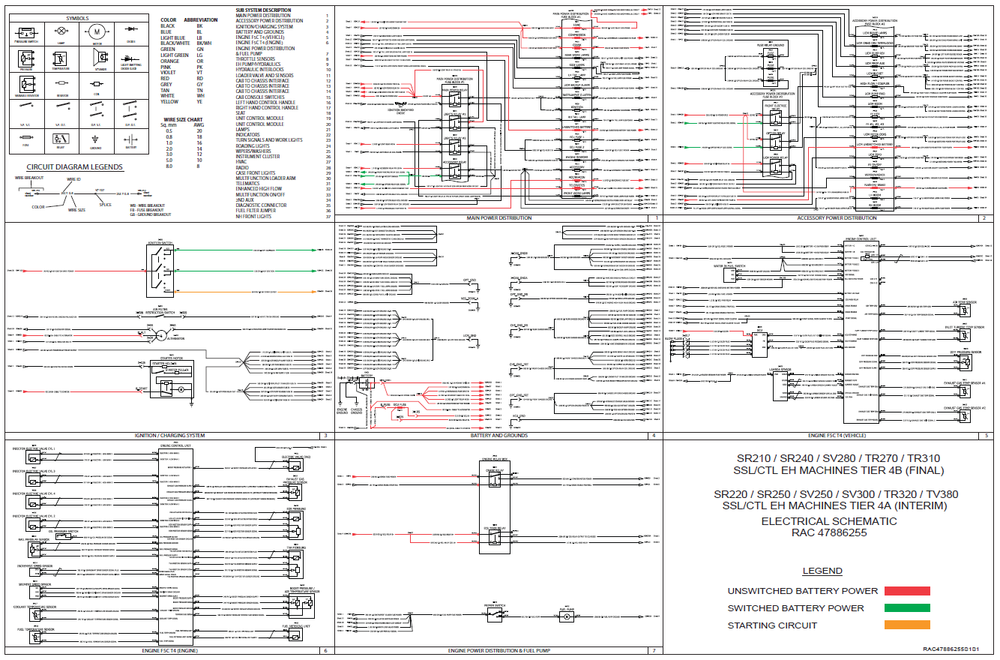 Case SR210 SR240 SV280 TR270 TR310 SSL/CTL Tier 4B (Final) Skid Steer Complete Wiring Diagram Electrical System Schematics