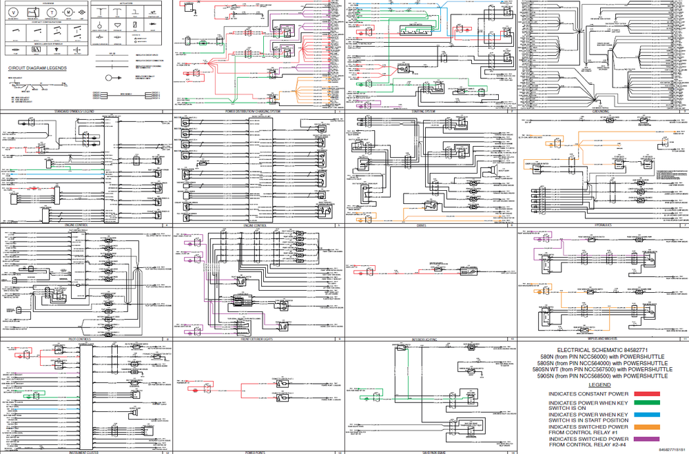 Case 580N 580SN 580SN WT 590SN met PowerShuttle Biring Diagram Elektrisch systeemschema's
