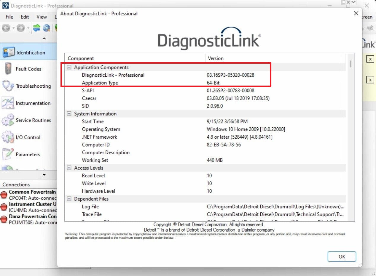 Detroit Diesel Diagnoseverbindung (DDDL 8.16) Professionelle 2022 -All -Grau -Parameter aktiviert! Alle Stufe 10 !!