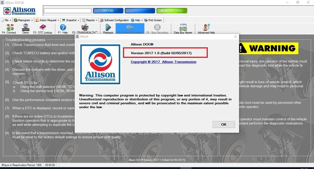 
                  
                    Universal Allison DOC for PC 2017 Diagnostic Software- Latest Version 2017 - Highest Level Activation - Full Online Installation & And Activation Service !
                  
                